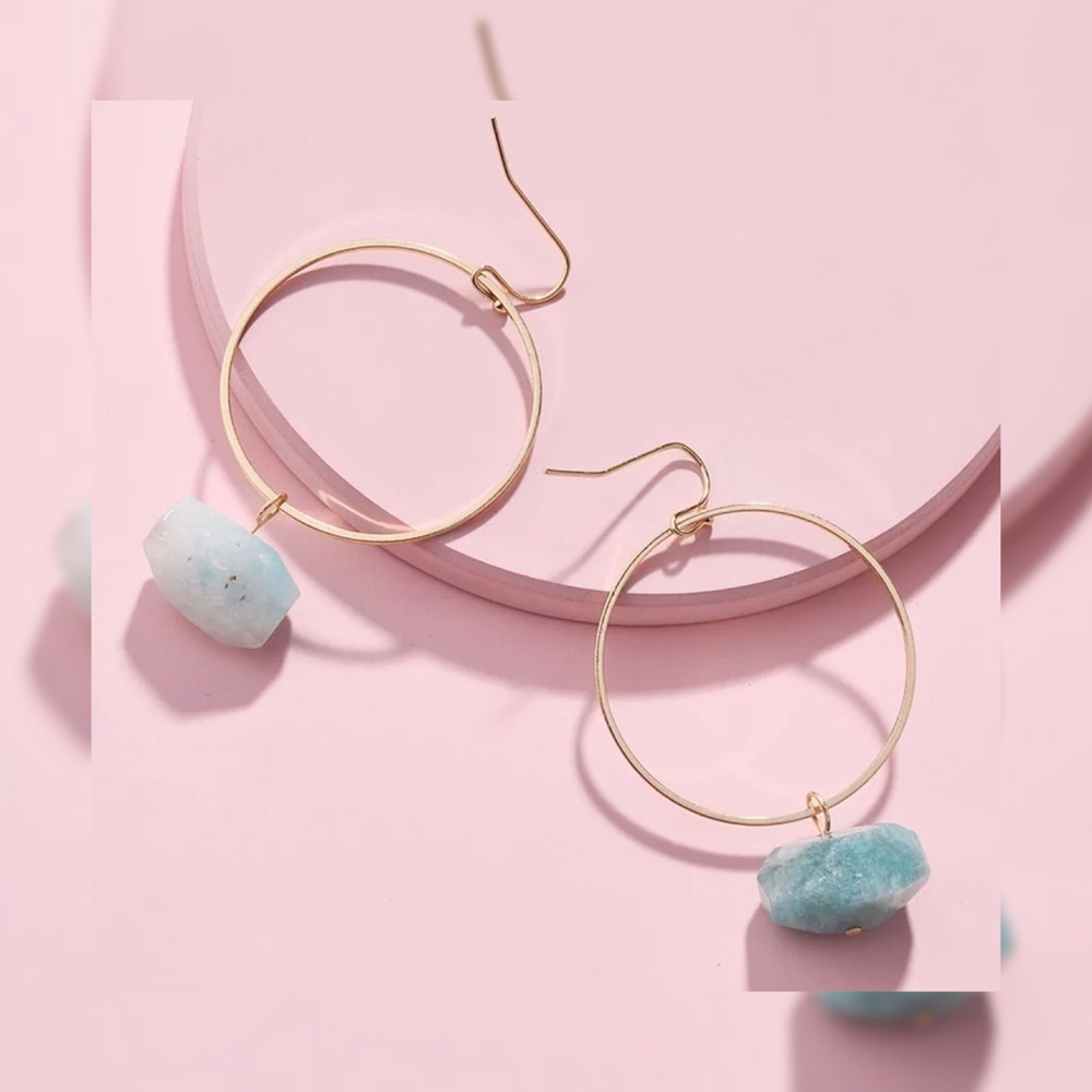 💍3 for $15💍 matte gold hoops with blue stone